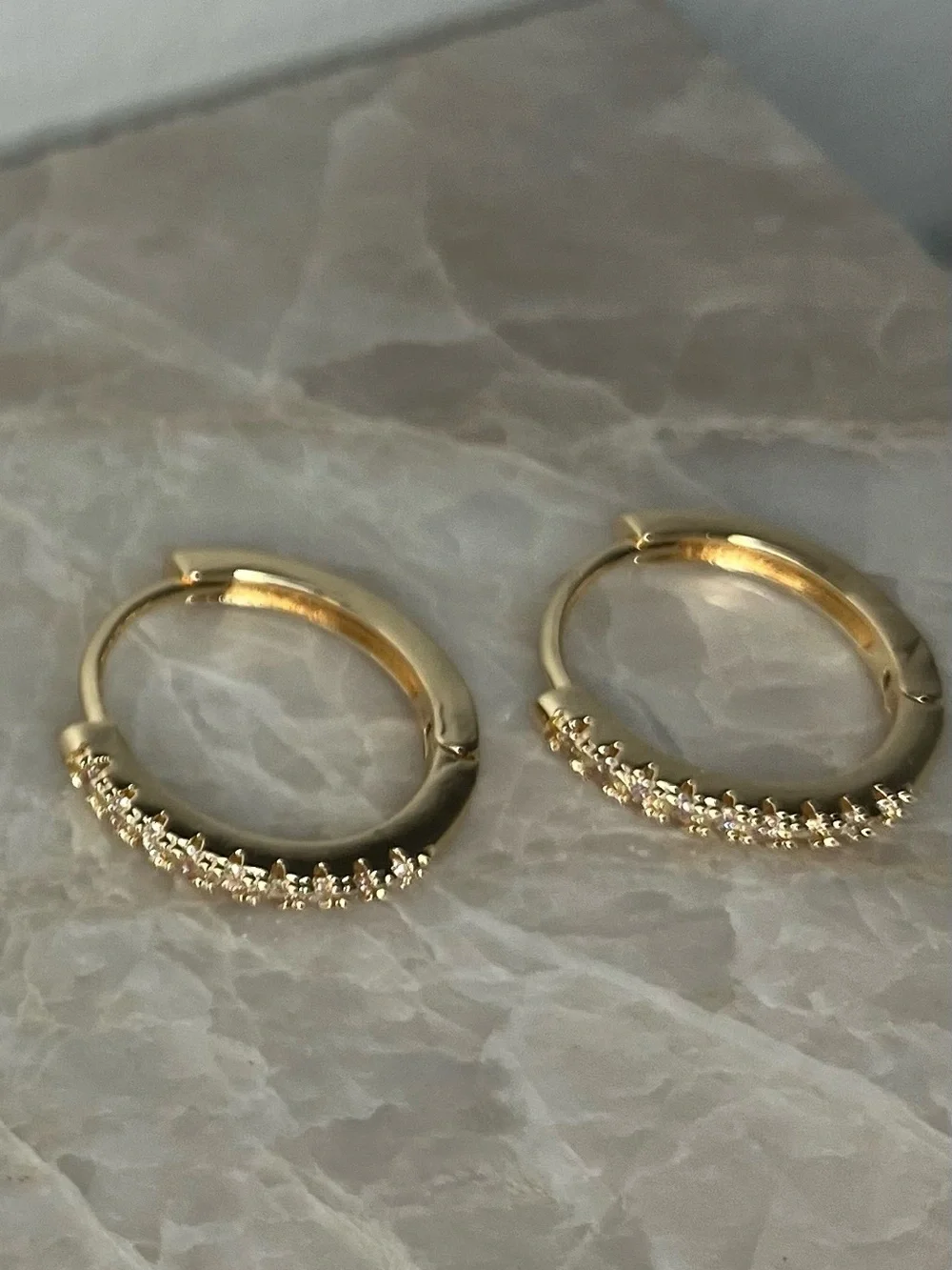 14K Gold Plated CZ Huggie Hoop Earrings 14mm | Dainty Sparkle | Hypoallergenic